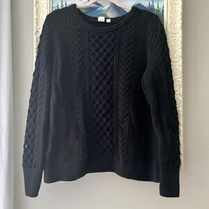 GAP Cable Knit Sweater Crew Neck Long Sleeve "True Black" Size XXL